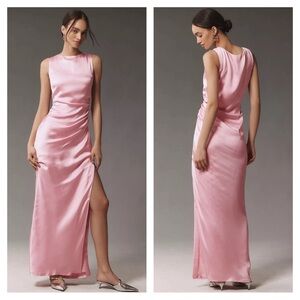 NEW BHLDN Emma pink satin high neck gown